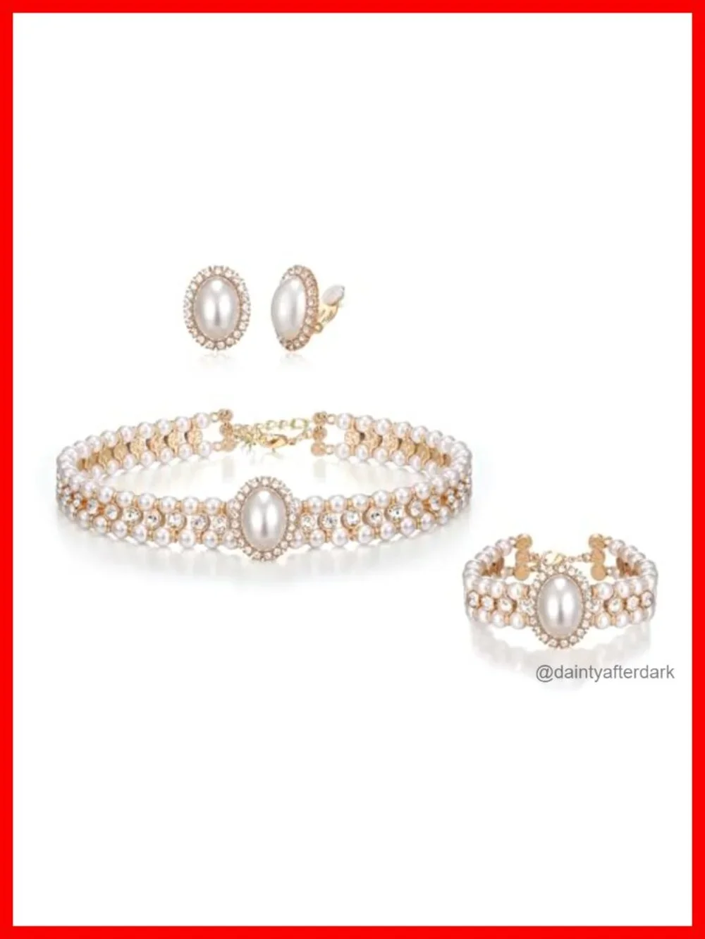 Vintage Inspired Crystal Simulated Pearl Choker Necklace Earrings Bracelet